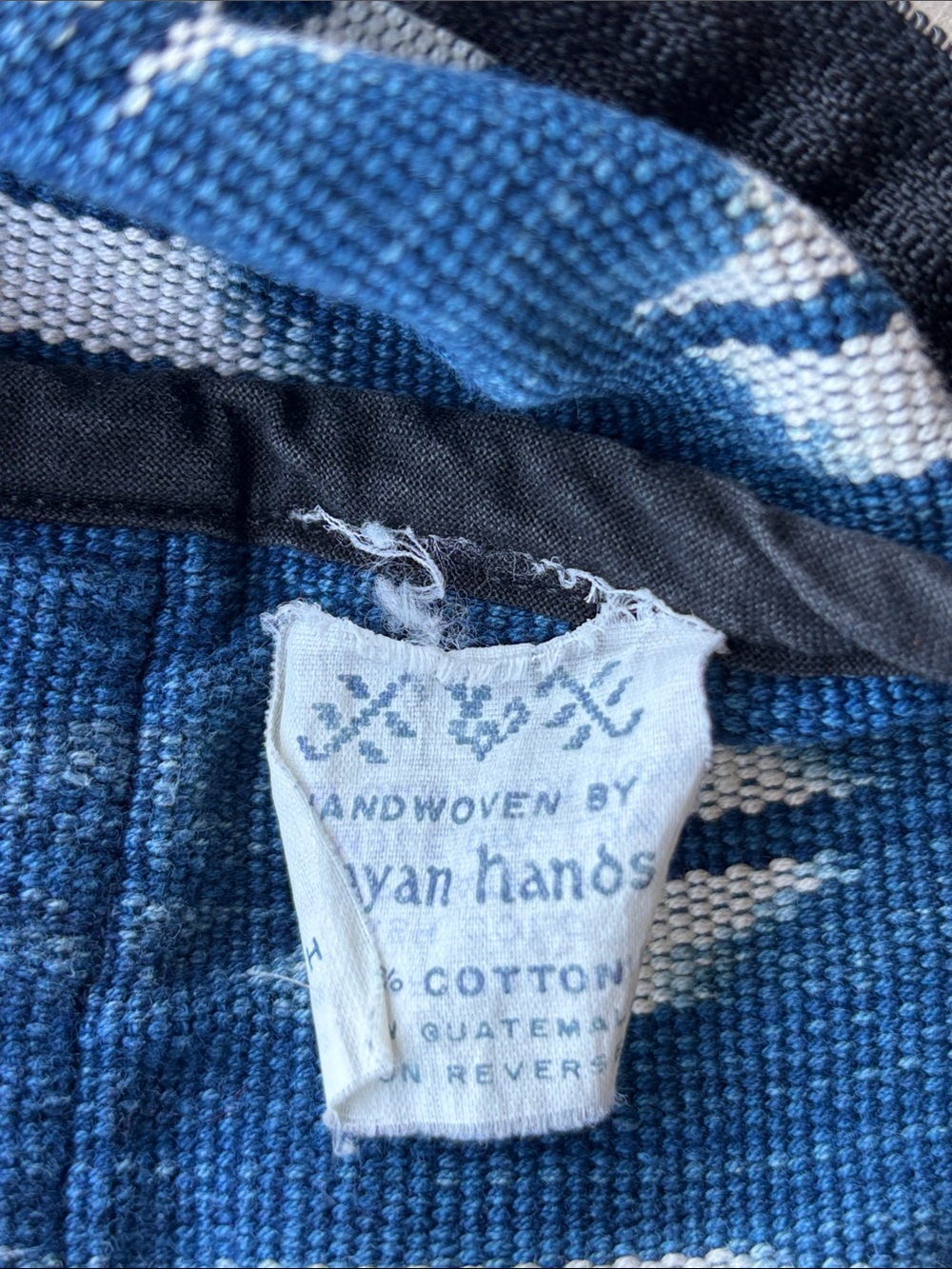 Vintage Handwoven Guatemalan Blue White Cotton Tote Market Bag Cottagecore Boho - Picture 7 of 7